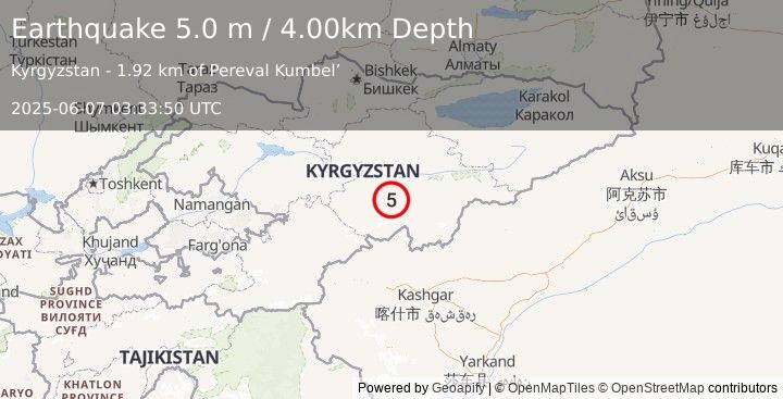 Earthquake KYRGYZSTAN (4.8 m) (2025-06-07 03:33:50 UTC)