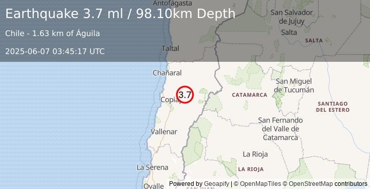 Earthquake ATACAMA, CHILE (3.7 ml) (2025-06-07 03:45:18 UTC)