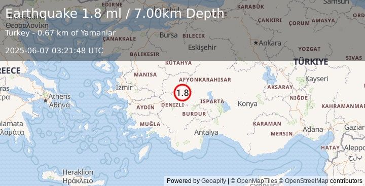 Earthquake WESTERN TURKEY (1.8 ml) (2025-06-07 03:21:48 UTC)