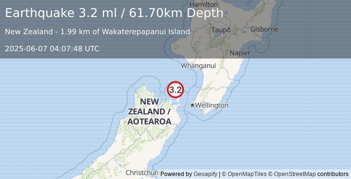 Earthquake COOK STRAIT, NEW ZEALAND (3.2 ml) (2025-06-07 04:07:48 UTC)