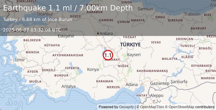Earthquake CENTRAL TURKEY (1.1 ml) (2025-06-07 03:32:08 UTC)