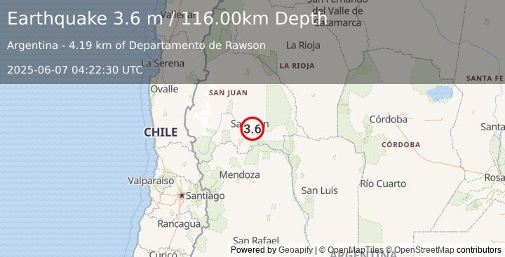 Earthquake SAN JUAN, ARGENTINA (3.6 m) (2025-06-07 04:22:30 UTC)