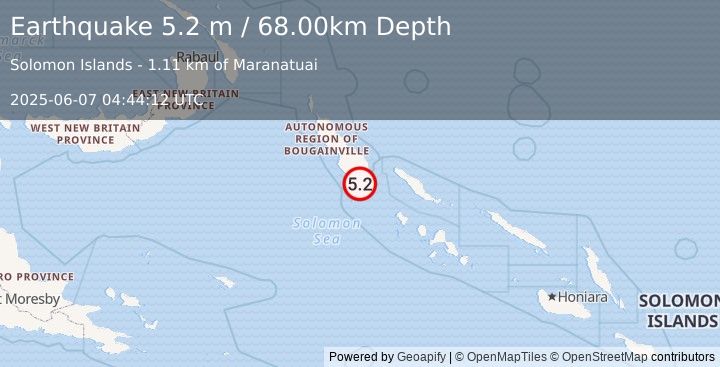 Earthquake SOLOMON ISLANDS (4.8 mb) (2025-06-07 04:44:12 UTC)