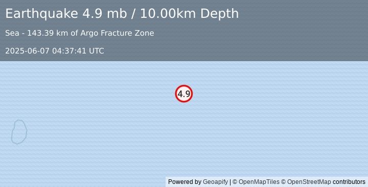 Earthquake MID-INDIAN RIDGE (4.8 mb) (2025-06-07 04:37:40 UTC)
