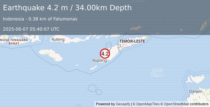 Earthquake TIMOR REGION (4.2 m) (2025-06-07 05:40:07 UTC)