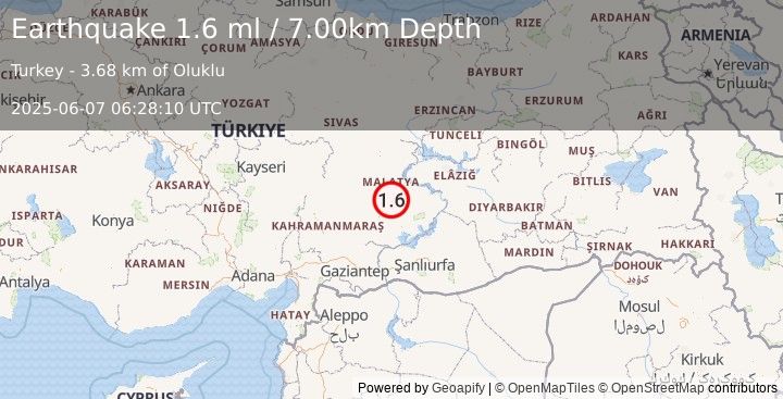 Earthquake EASTERN TURKEY (1.6 ml) (2025-06-07 06:28:10 UTC)