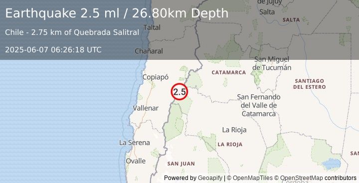 Earthquake ATACAMA, CHILE (2.5 ml) (2025-06-07 06:26:18 UTC)