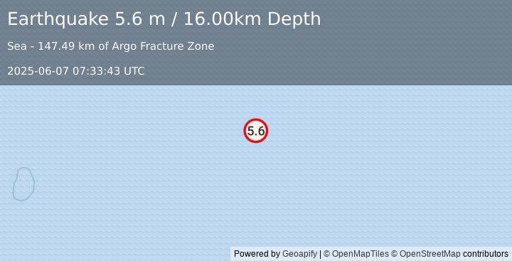 Earthquake MID-INDIAN RIDGE (5.6 mb) (2025-06-07 07:33:43 UTC)