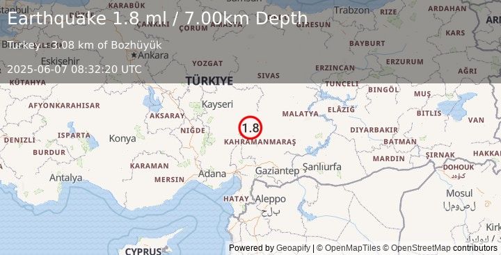 Earthquake CENTRAL TURKEY (1.8 ml) (2025-06-07 08:32:20 UTC)
