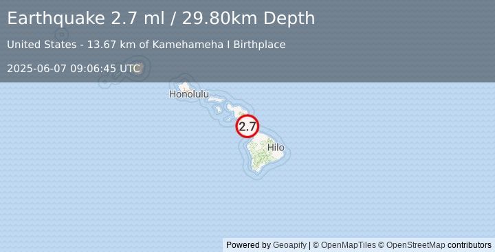 Earthquake HAWAII REGION, HAWAII (2.8 ml) (2025-06-07 09:06:43 UTC)
