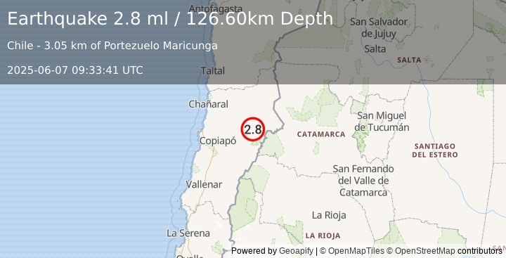 Earthquake ATACAMA, CHILE (2.8 ml) (2025-06-07 09:33:41 UTC)