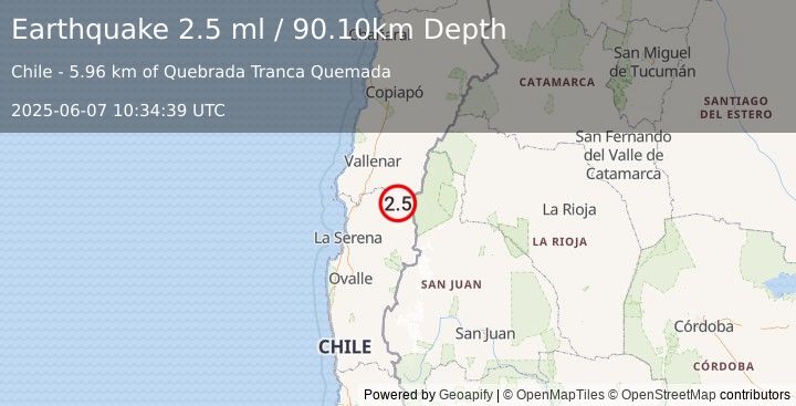 Earthquake ATACAMA, CHILE (2.5 ml) (2025-06-07 10:34:39 UTC)