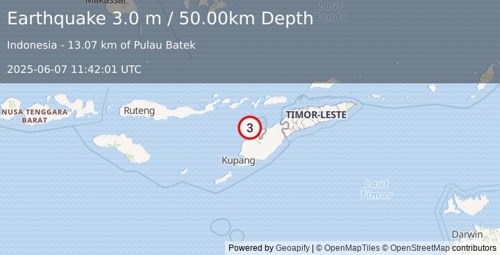 Earthquake TIMOR REGION, INDONESIA (3.0 m) (2025-06-07 11:42:01 UTC)