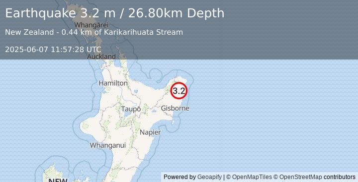 Earthquake OFF E. COAST OF N. ISLAND, N.Z. (3.2 m) (2025-06-07 11:57:28 UTC)