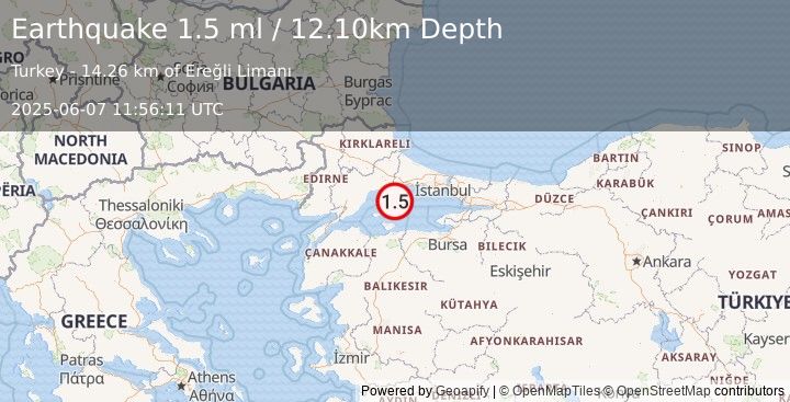 Earthquake WESTERN TURKEY (1.5 ml) (2025-06-07 11:56:11 UTC)