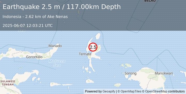 Earthquake HALMAHERA, INDONESIA (2.5 m) (2025-06-07 12:03:21 UTC)