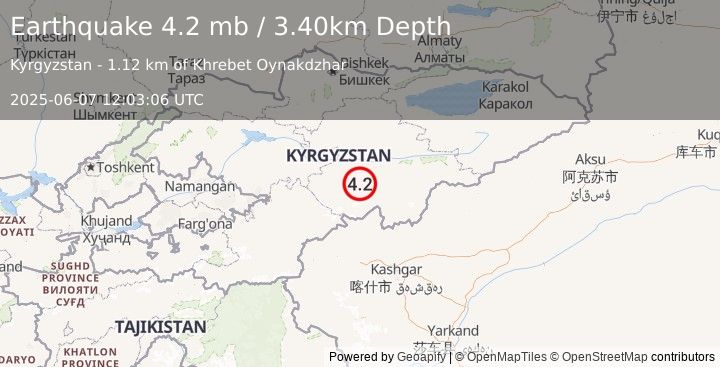 Earthquake KYRGYZSTAN (4.2 mb) (2025-06-07 12:03:06 UTC)