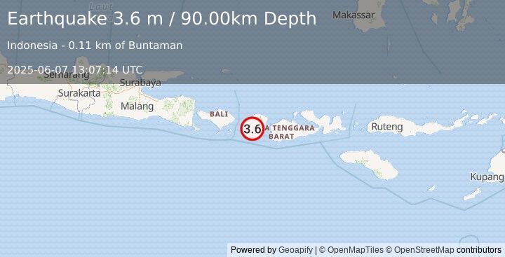 Earthquake LOMBOK REGION, INDONESIA (3.6 m) (2025-06-07 13:07:14 UTC)