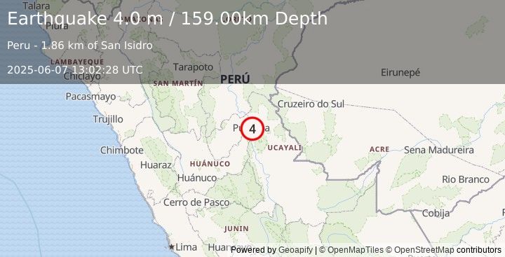 Earthquake CENTRAL PERU (4.0 m) (2025-06-07 13:02:28 UTC)