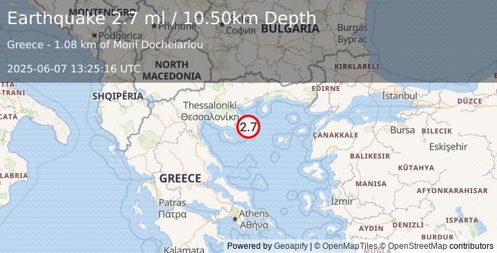 Earthquake AEGEAN SEA (2.7 ml) (2025-06-07 13:25:16 UTC)