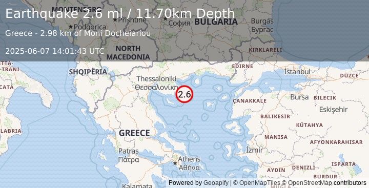 Earthquake AEGEAN SEA (2.6 ml) (2025-06-07 14:01:43 UTC)