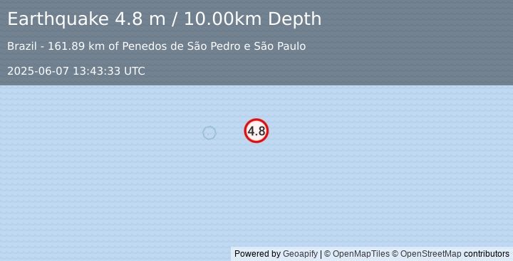 Earthquake CENTRAL MID-ATLANTIC RIDGE (4.7 mb) (2025-06-07 13:43:32 UTC)