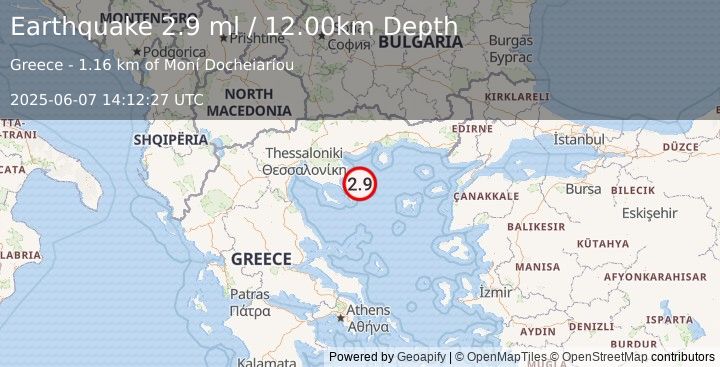 Earthquake AEGEAN SEA (2.9 ml) (2025-06-07 14:12:27 UTC)