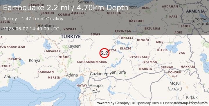 Earthquake CENTRAL TURKEY (2.2 ml) (2025-06-07 14:40:09 UTC)