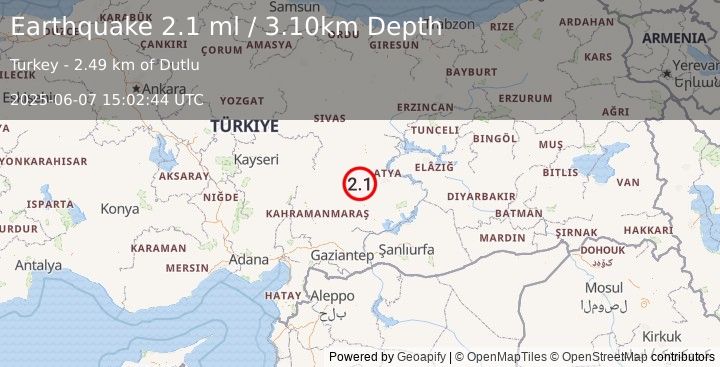 Earthquake CENTRAL TURKEY (2.1 ml) (2025-06-07 15:02:44 UTC)