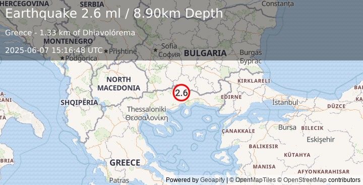 Earthquake GREECE (2.6 ml) (2025-06-07 15:16:48 UTC)