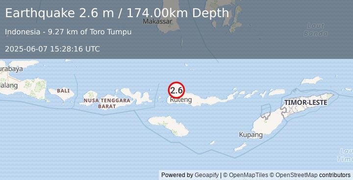 Earthquake FLORES REGION, INDONESIA (2.6 m) (2025-06-07 15:28:16 UTC)