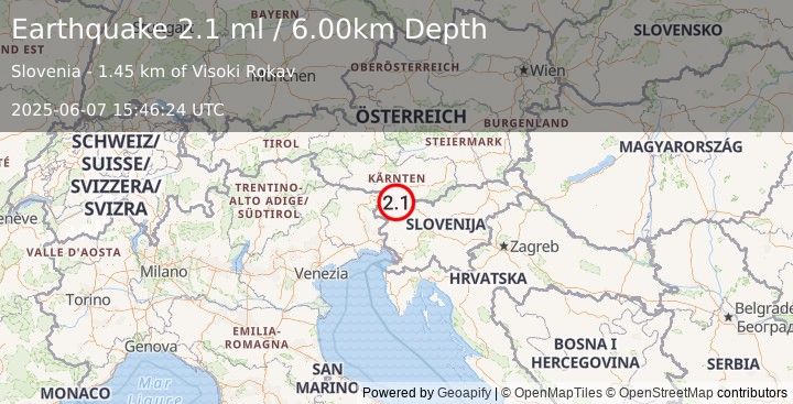Earthquake SLOVENIA (2.1 ml) (2025-06-07 15:46:24 UTC)