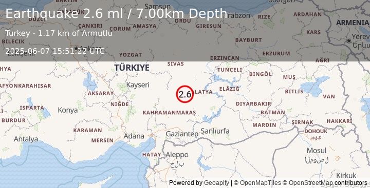 Earthquake CENTRAL TURKEY (2.6 ml) (2025-06-07 15:51:22 UTC)