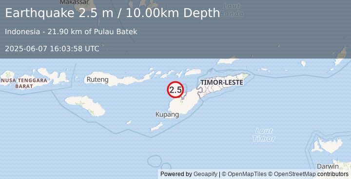 Earthquake TIMOR REGION, INDONESIA (2.5 m) (2025-06-07 16:03:58 UTC)