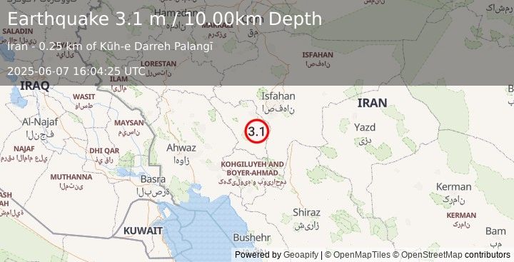 Earthquake CENTRAL IRAN (3.1 m) (2025-06-07 16:04:25 UTC)
