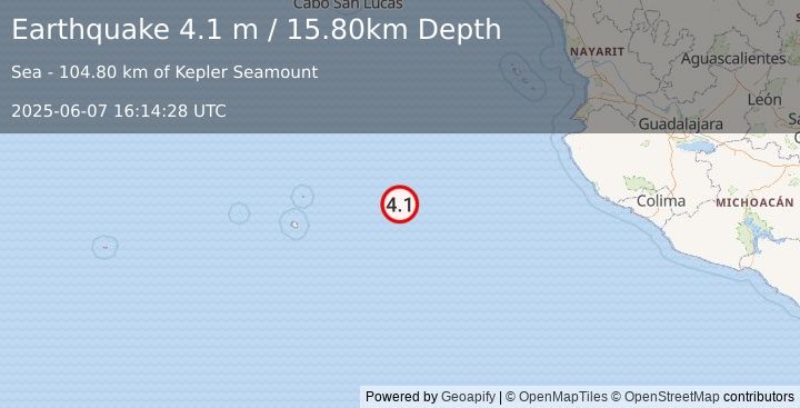 Earthquake REVILLA GIGEDO ISLANDS REGION (4.1 m) (2025-06-07 16:14:28 UTC)