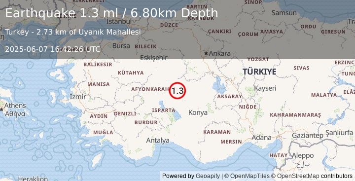 Earthquake WESTERN TURKEY (1.3 ml) (2025-06-07 16:42:26 UTC)