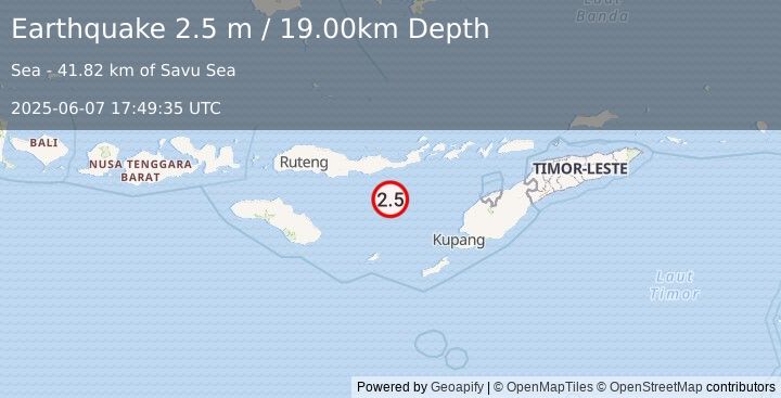 Earthquake SAVU SEA (2.5 m) (2025-06-07 17:49:35 UTC)