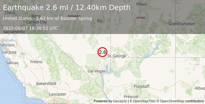 Earthquake NEVADA (2.6 ml) (2025-06-07 18:30:52 UTC)