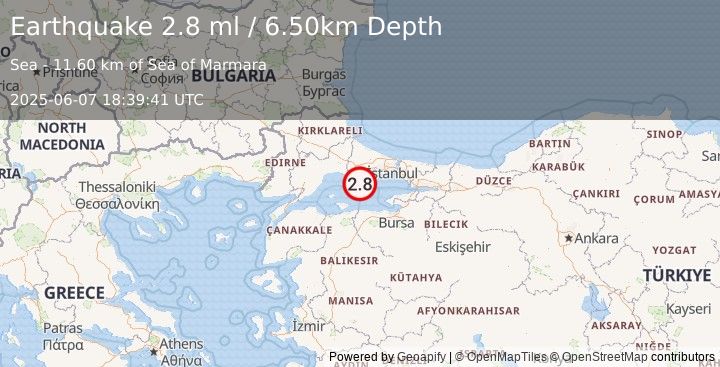 Earthquake WESTERN TURKEY (2.8 ml) (2025-06-07 18:39:41 UTC)