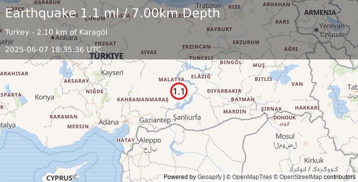 Earthquake EASTERN TURKEY (1.1 ml) (2025-06-07 18:35:36 UTC)