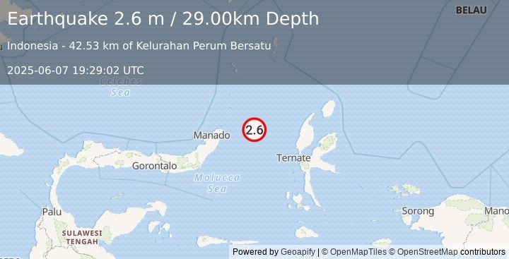 Earthquake MOLUCCA SEA (2.6 m) (2025-06-07 19:29:02 UTC)