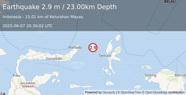 Earthquake MOLUCCA SEA (2.9 m) (2025-06-07 20:30:02 UTC)