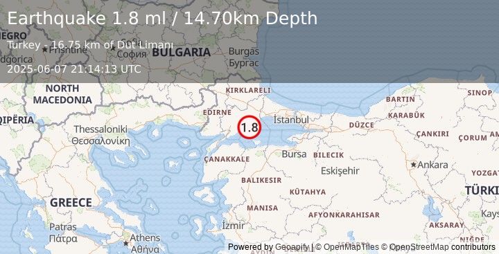 Earthquake WESTERN TURKEY (1.8 ml) (2025-06-07 21:14:13 UTC)