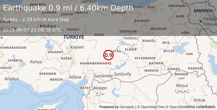 Earthquake CENTRAL TURKEY (0.9 ml) (2025-06-07 21:09:30 UTC)