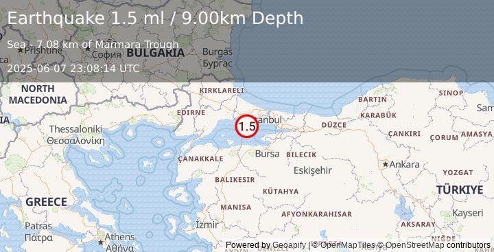 Earthquake WESTERN TURKEY (1.5 ml) (2025-06-07 23:08:14 UTC)