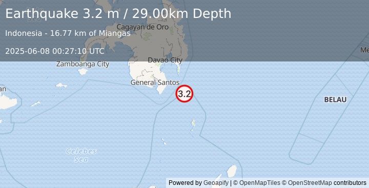 Earthquake MINDANAO, PHILIPPINES (3.2 m) (2025-06-08 00:27:10 UTC)