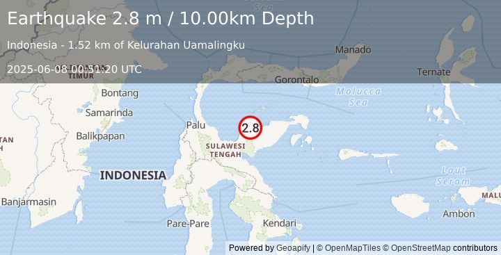 Earthquake SULAWESI, INDONESIA (2.8 m) (2025-06-08 00:51:20 UTC)