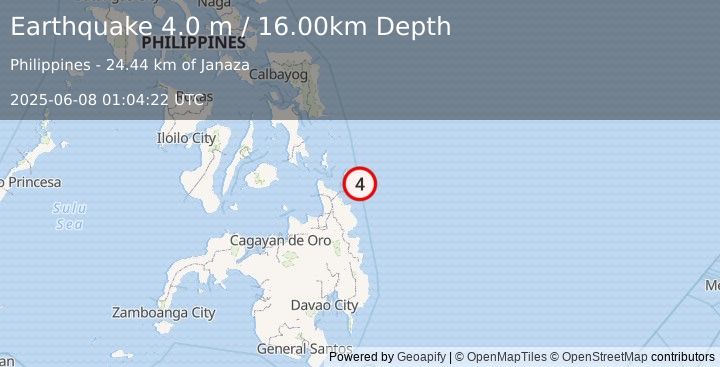 Earthquake MINDANAO, PHILIPPINES (4.0 m) (2025-06-08 01:04:22 UTC)