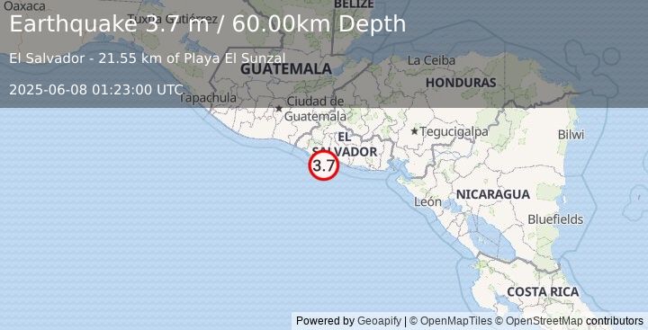 Earthquake OFFSHORE EL SALVADOR (3.7 m) (2025-06-08 01:23:00 UTC)